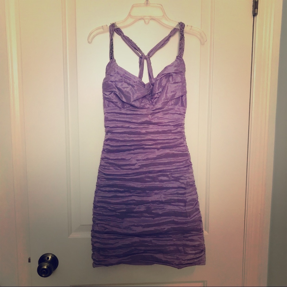 Lilac chiffon dress w embroidered beads on straps